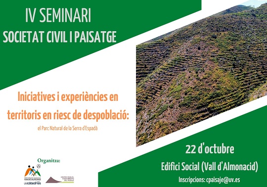 Cartell difusió del IV Seminari Societat Civil i Paisatge. Porta títol, data i lloc